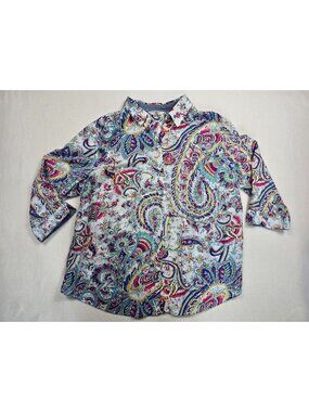 Allison Daley Plus 24W Multicolor Paisley Button-Up Collared Shirt Women